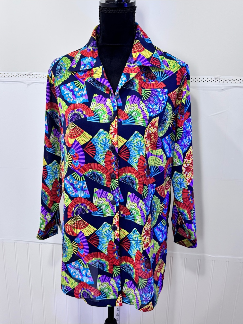 Bechamel Sheer Fan Print Shirt Dress S Bold Maximalist Resort Tunic Top